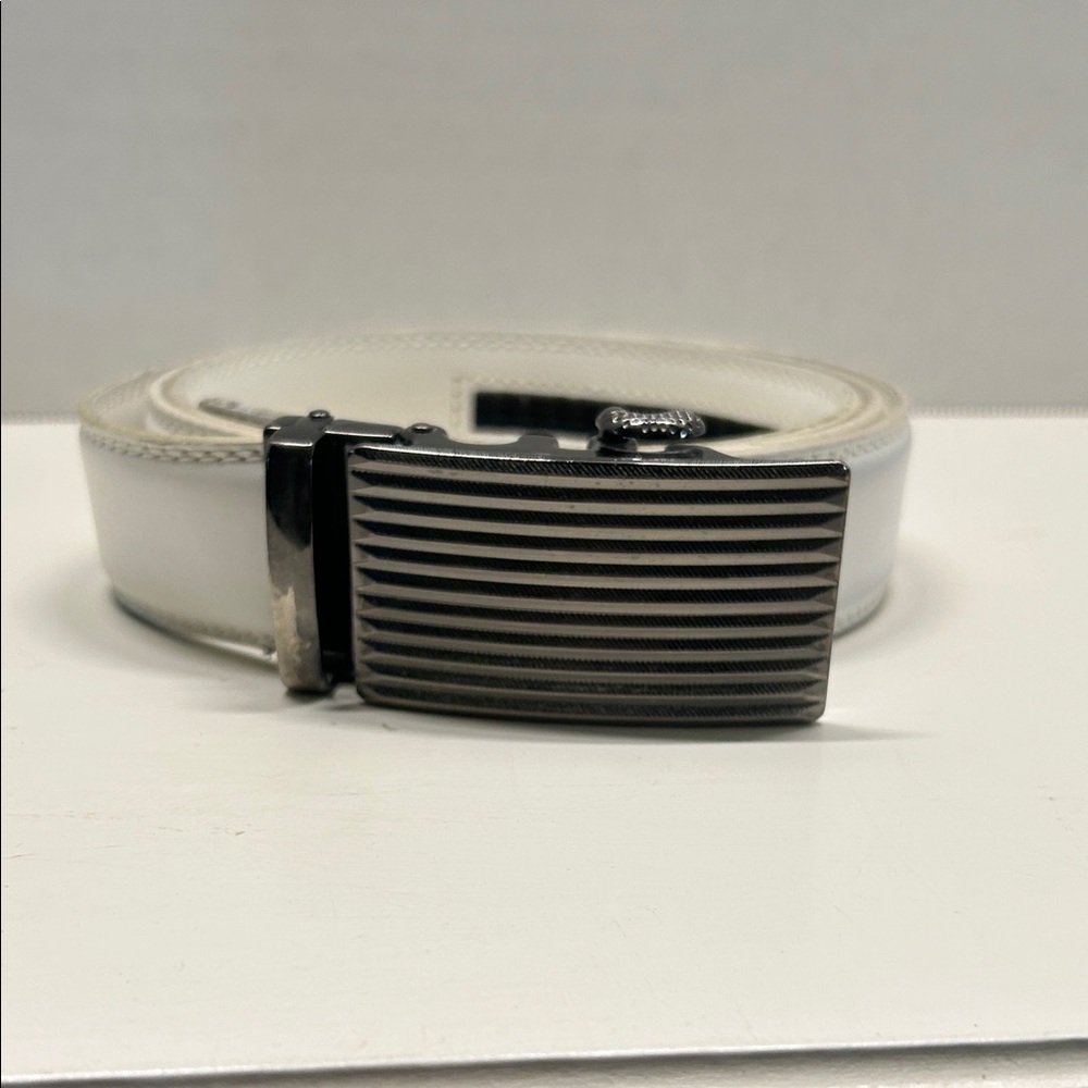 White Leather Ratchet Belt for Men - Size 44"